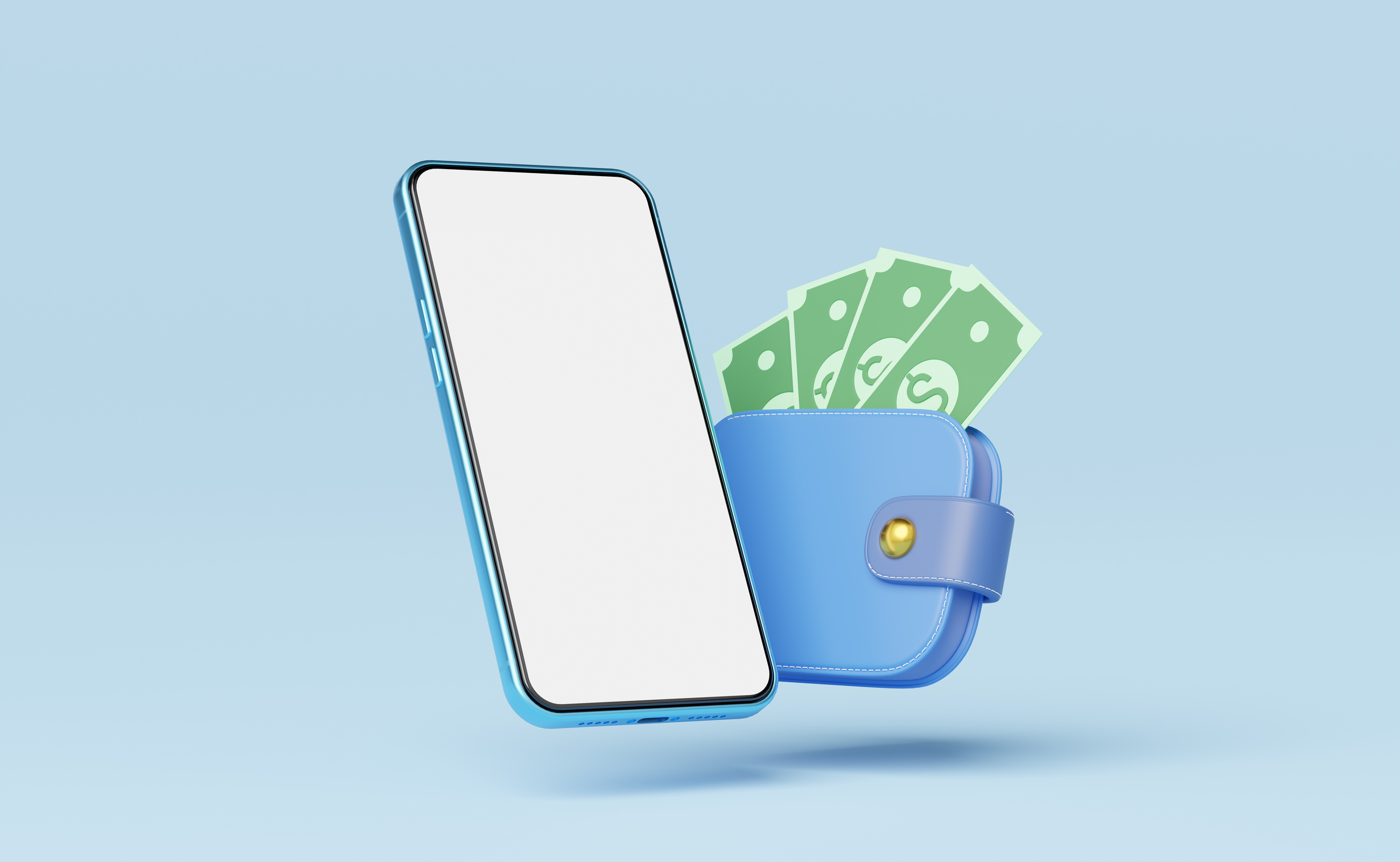 Blank Phone With Wallet and Cash 3D Render